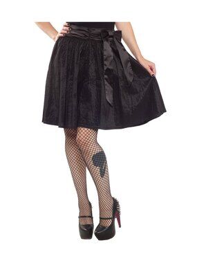 Black Shadow Stripe Women's Swing Skirt - Cute Retro Satin Alt Goth Punk Bow NWT